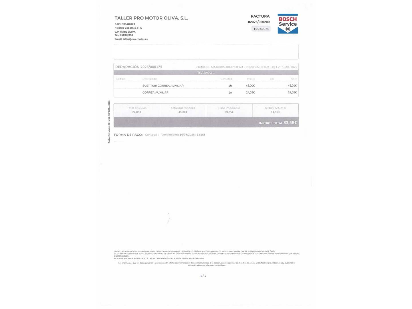 Foto del mantenimiento del Ford Ka+ Ford Ka+ 1.2 Ti-VCT Essential (70 CV)
