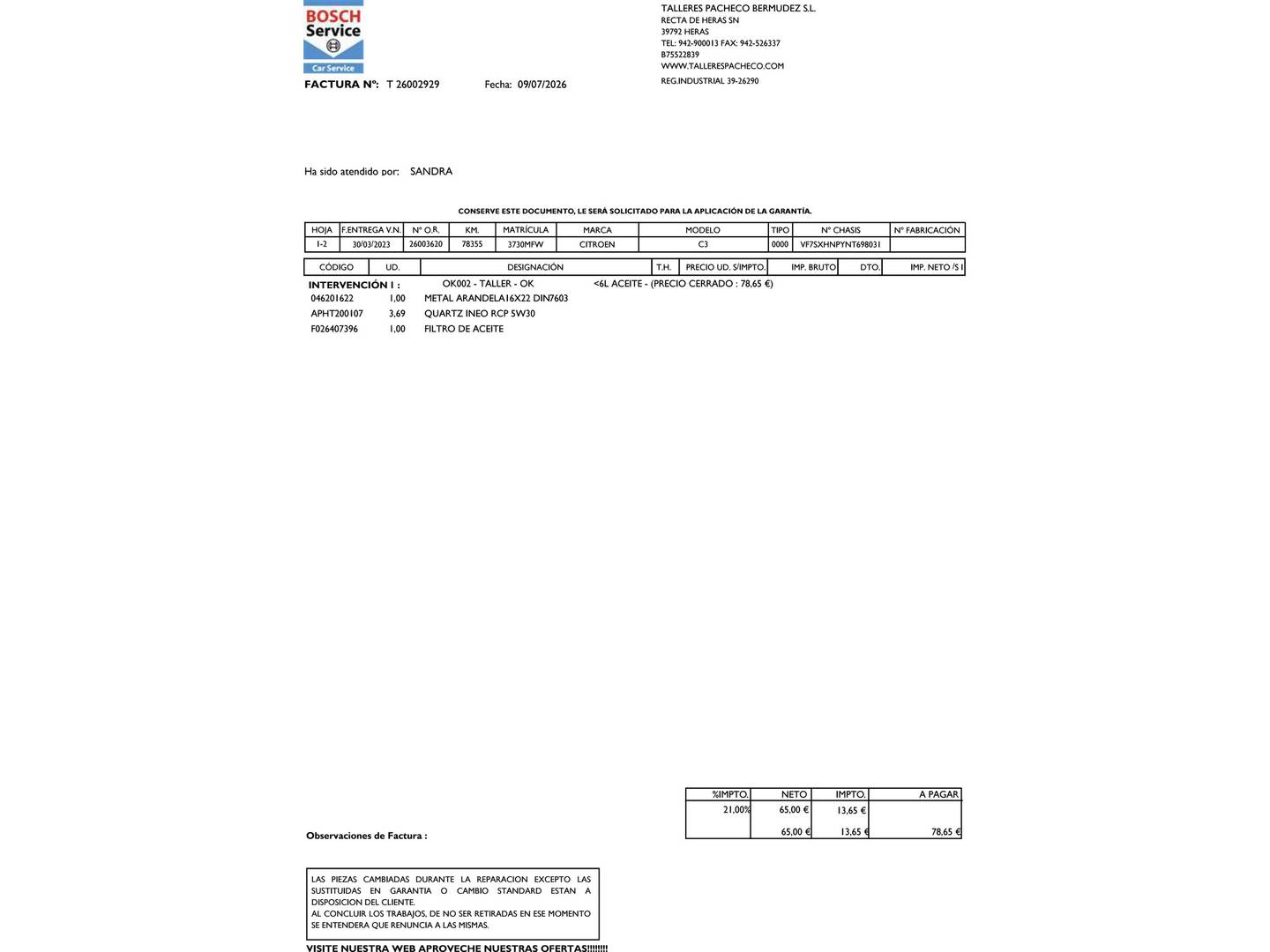 Foto del mantenimiento del Citroën C3 Citroën C3 PureTech 110 S&S Shine EAT6 (110 CV)