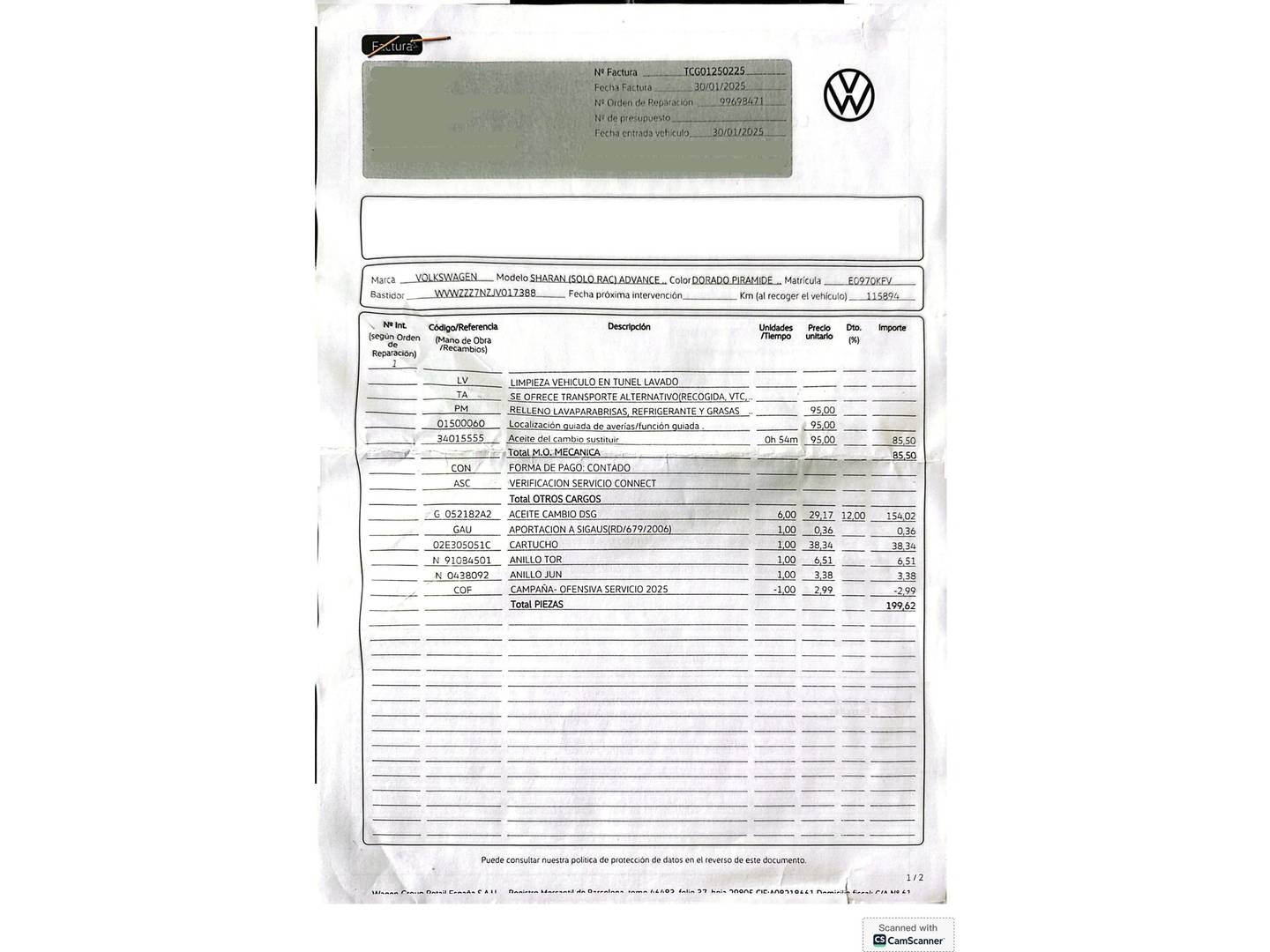 Foto del mantenimiento del Volkswagen Sharan Volkswagen Sharan Edition 2.0 TDI (150 CV) DSG 7 Plazas