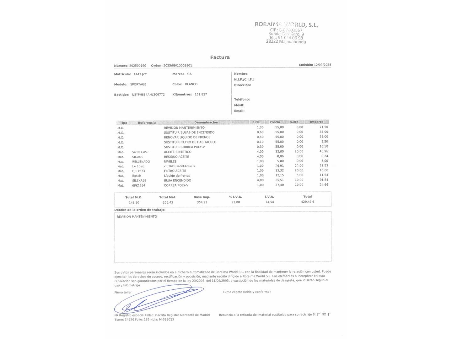 Foto del mantenimiento del KIA Sportage KIA Sportage 1.6 GDi Drive 4x2 (132 CV)