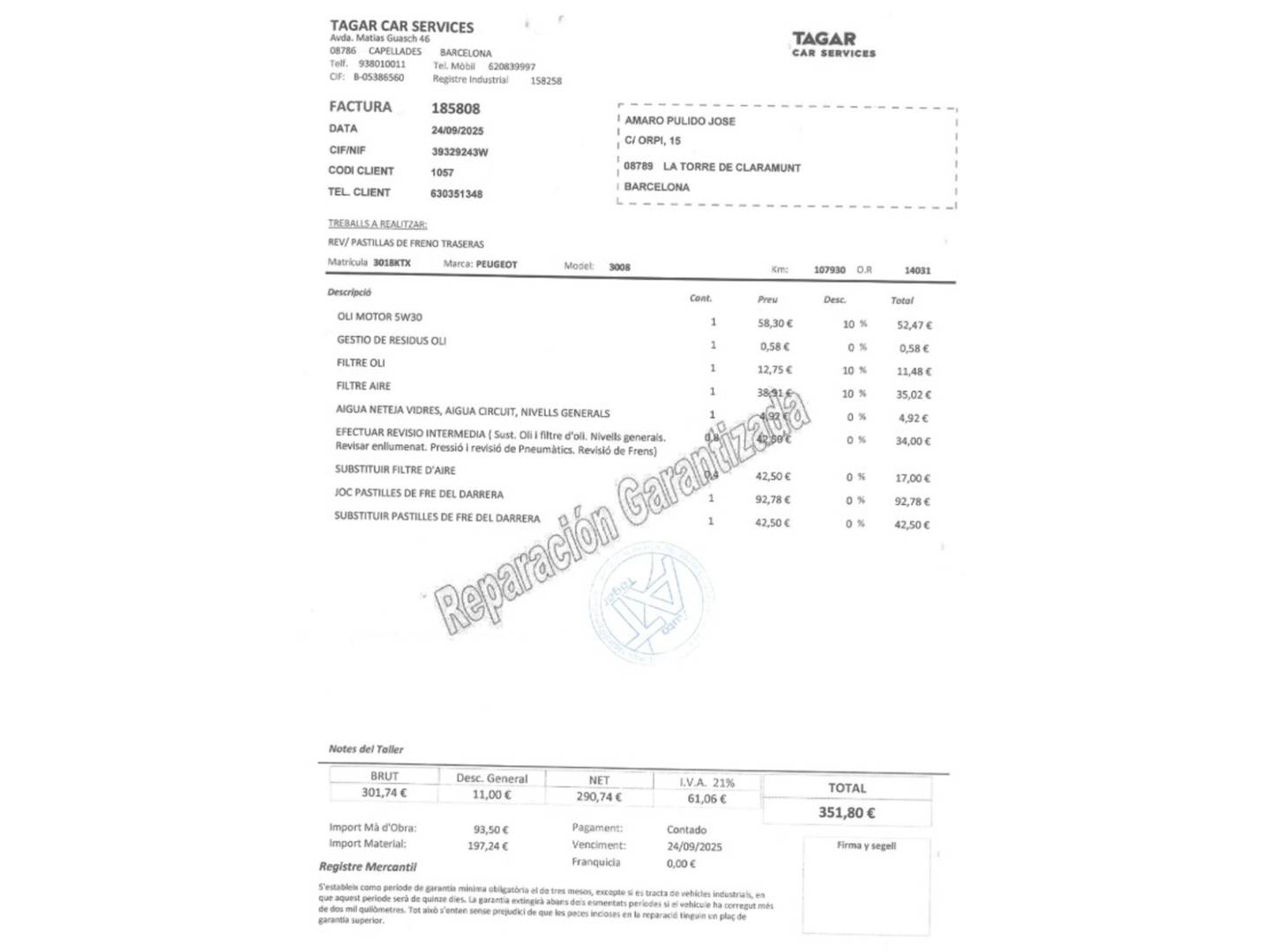 Foto del mantenimiento del Peugeot 3008 Peugeot 3008 PureTech 130 S&S Active (130 CV)