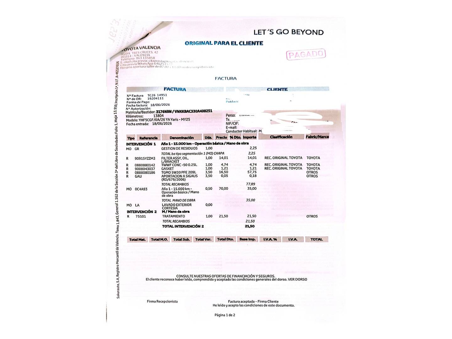 Foto del mantenimiento del Toyota Yaris Toyota Yaris 1.5 120H Style Plus (116 CV)