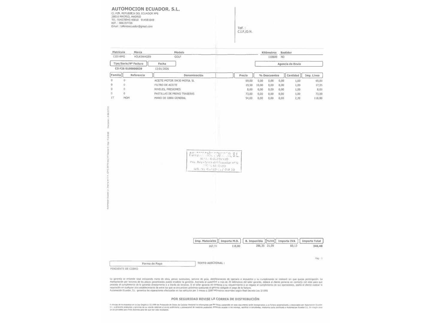 Foto del mantenimiento del Volkswagen Golf Volkswagen Golf Advance 1.6 TDI (115 CV)