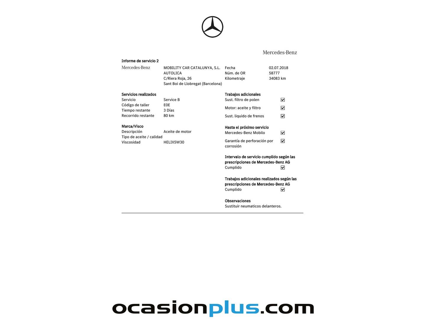 Foto del mantenimiento del Mercedes Clase A Mercedes Clase A 200 d AMG Line (136 CV)