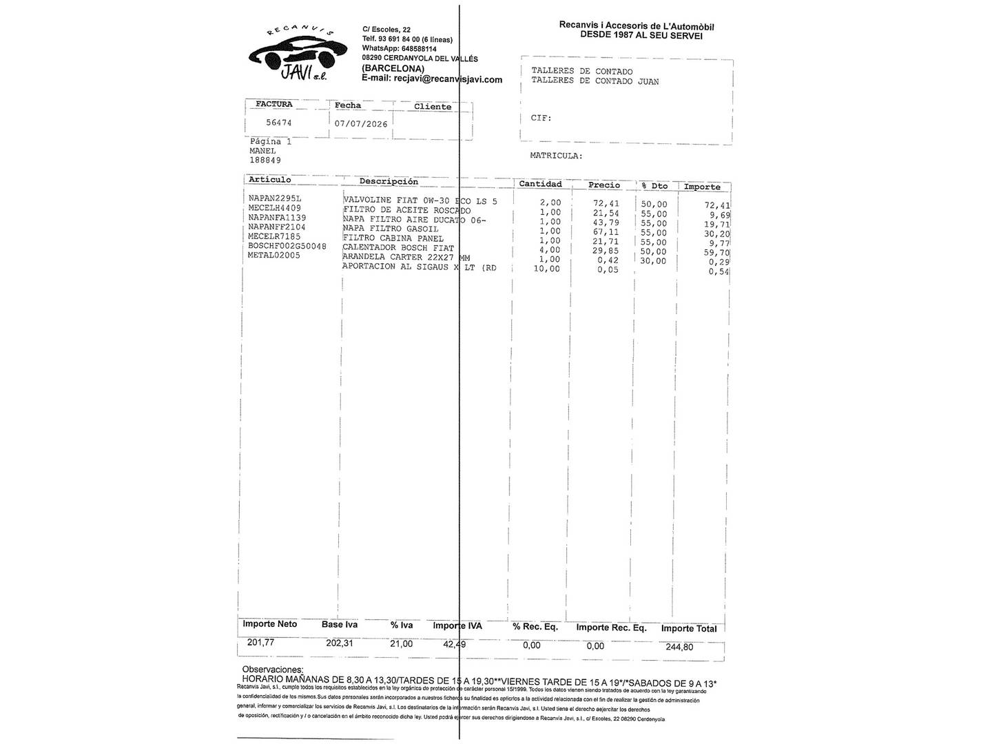 Foto del mantenimiento del Fiat Ducato Fiat Ducato Furgon 2.3 Multijet 35 Maxi Extra Largo Techo SupAlto (130 CV) Camperizada