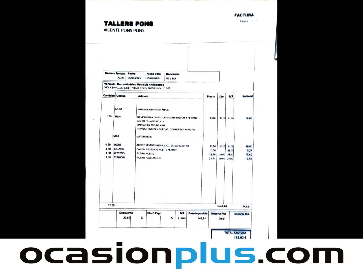 Foto del mantenimiento del Volkswagen Golf Volkswagen Golf Advance 1.4 TSI (125 CV) DSG