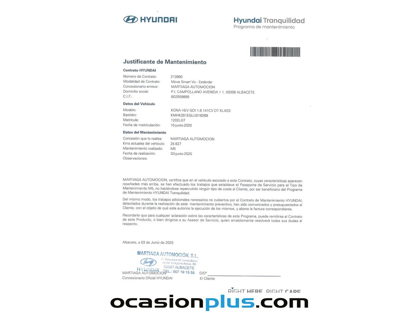 Foto del mantenimiento del Hyundai Kona Hyundai Kona 1.6 GDI HEV Klass DT (141 CV)