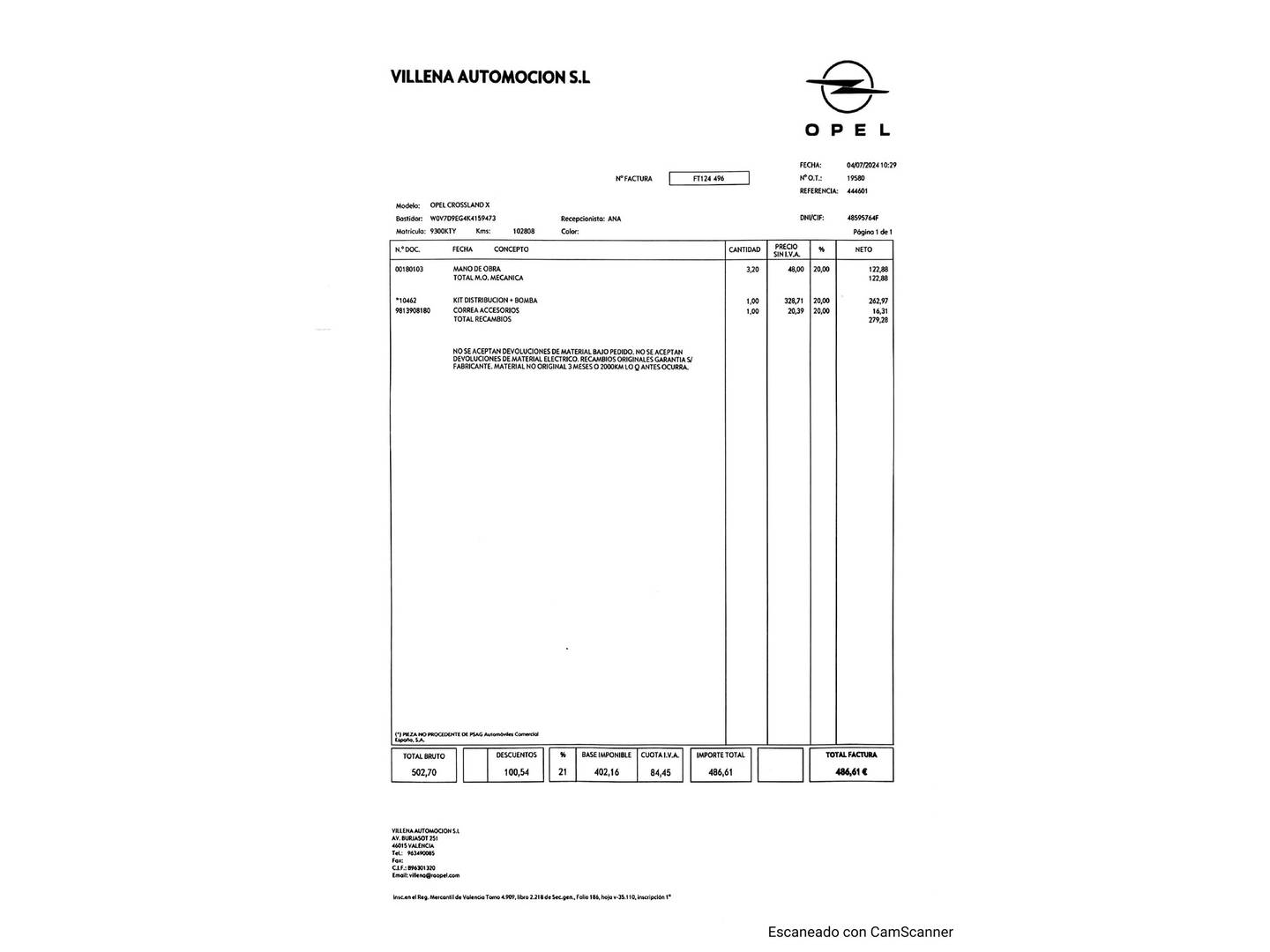 Foto del mantenimiento del Opel Crossland X Opel Crossland X 1.5 D S&S Design Line 120 Aniversario (102 CV)