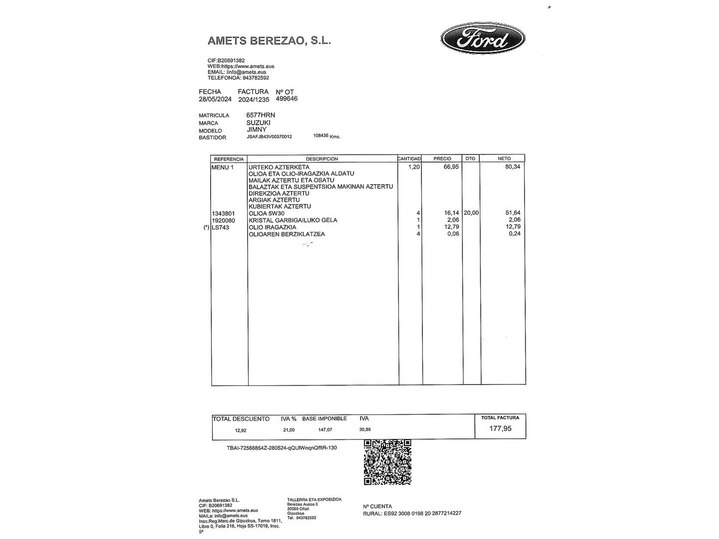 Foto del mantenimiento del Suzuki Jimny Suzuki Jimny 1.3 JX (85 CV)