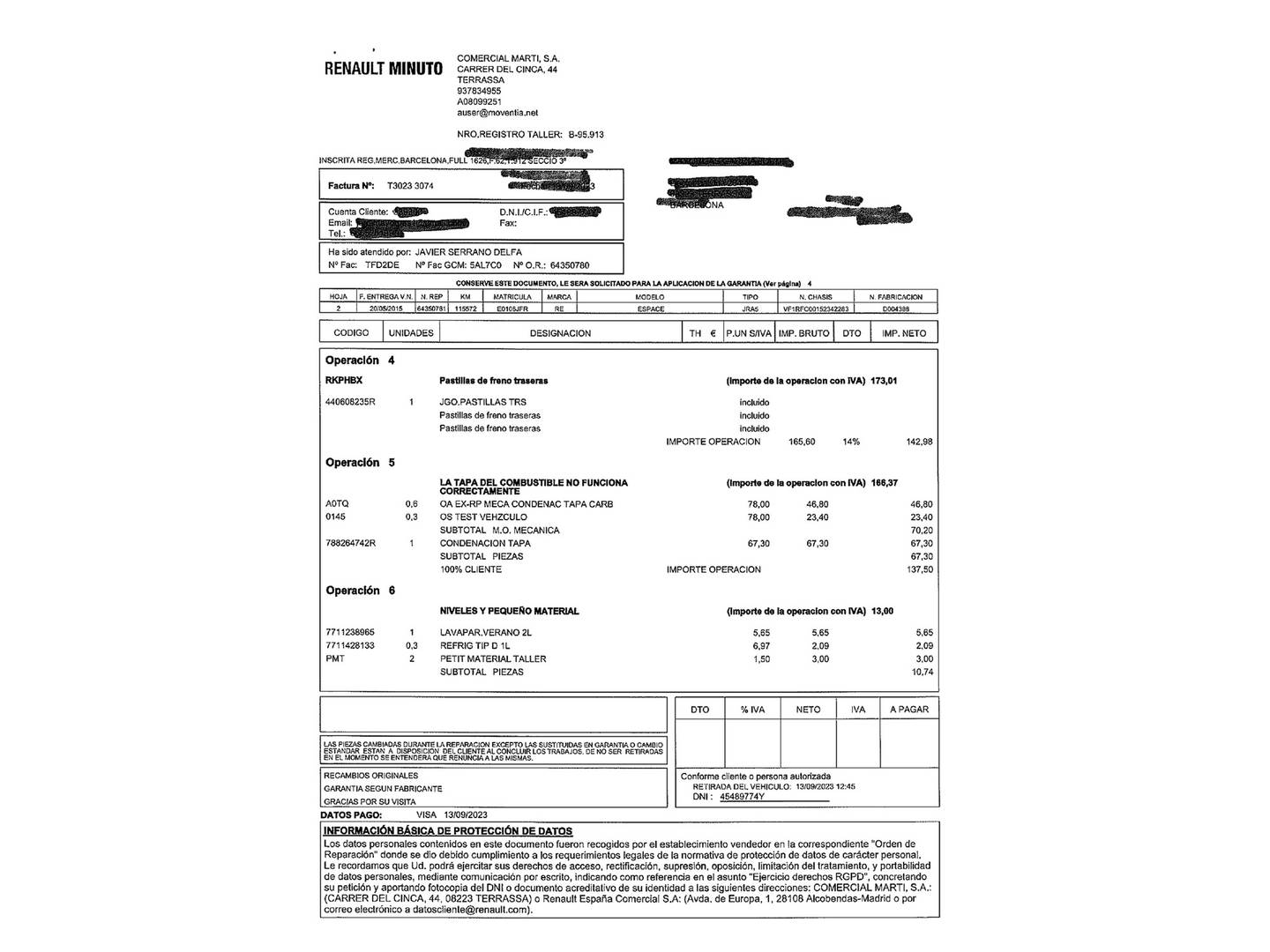 Foto del mantenimiento del Renault Espace Renault Espace Initiale Paris Energy dCi (160 CV) TT EDC 7 Plazas