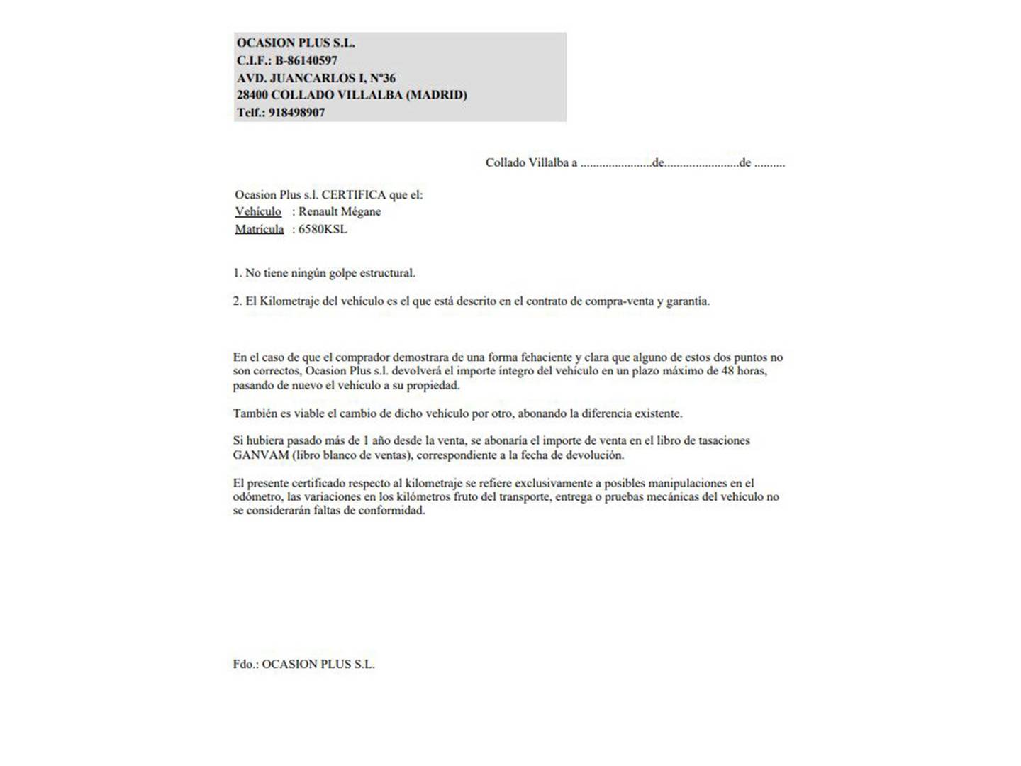 Foto del certificado del Renault Mégane Renault Megane Sport Tourer Business Blue dCi (115 CV)
