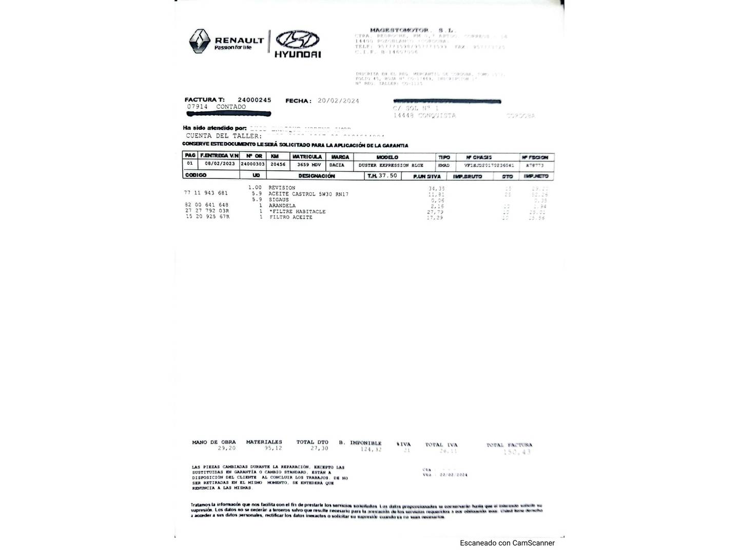 Foto del mantenimiento del Dacia Duster Dacia Duster Expression dCi (115 CV)