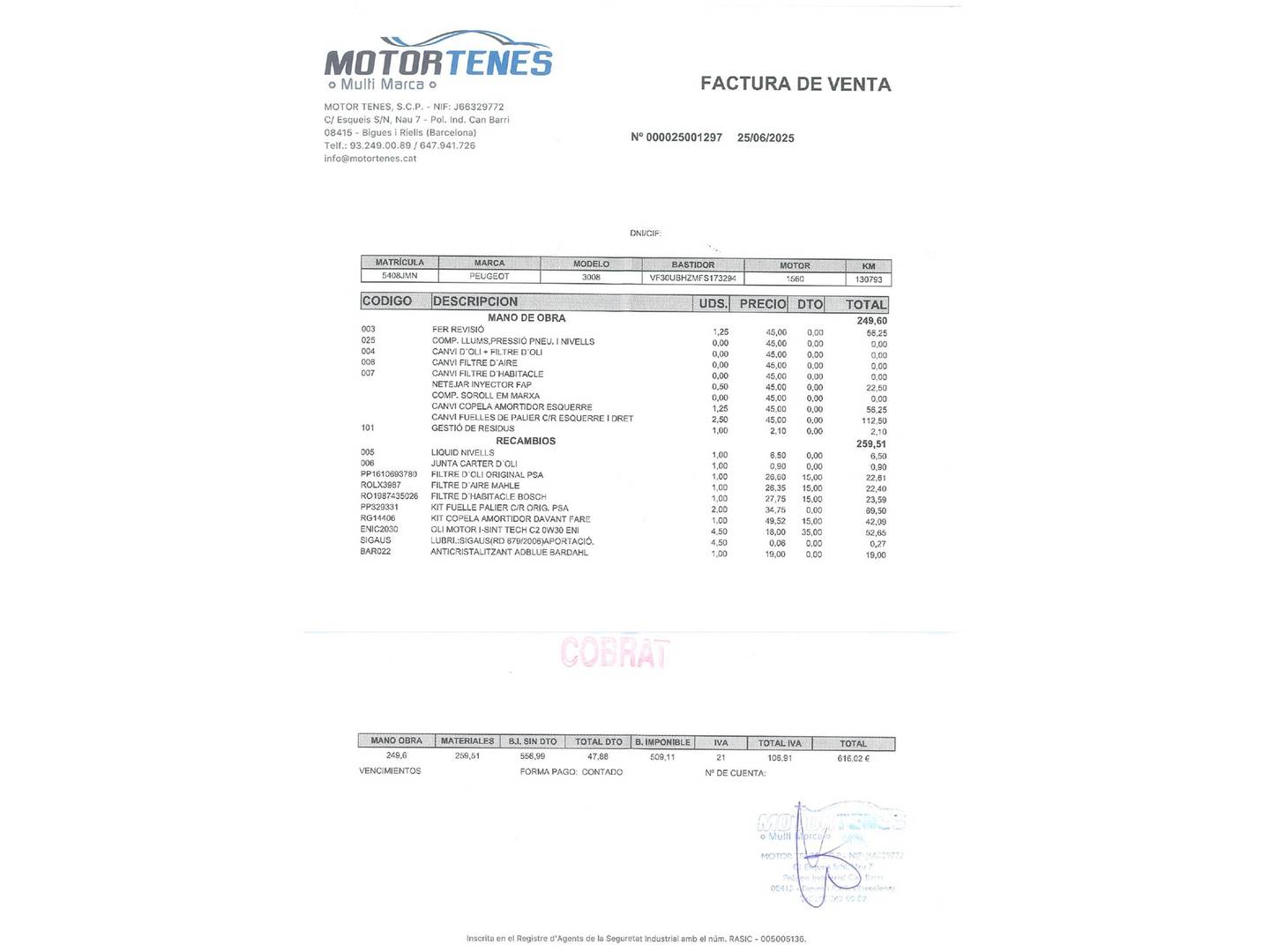 Foto del mantenimiento del Peugeot 3008 Peugeot 3008 1.6 BlueHDi FAP Allure (120 CV)