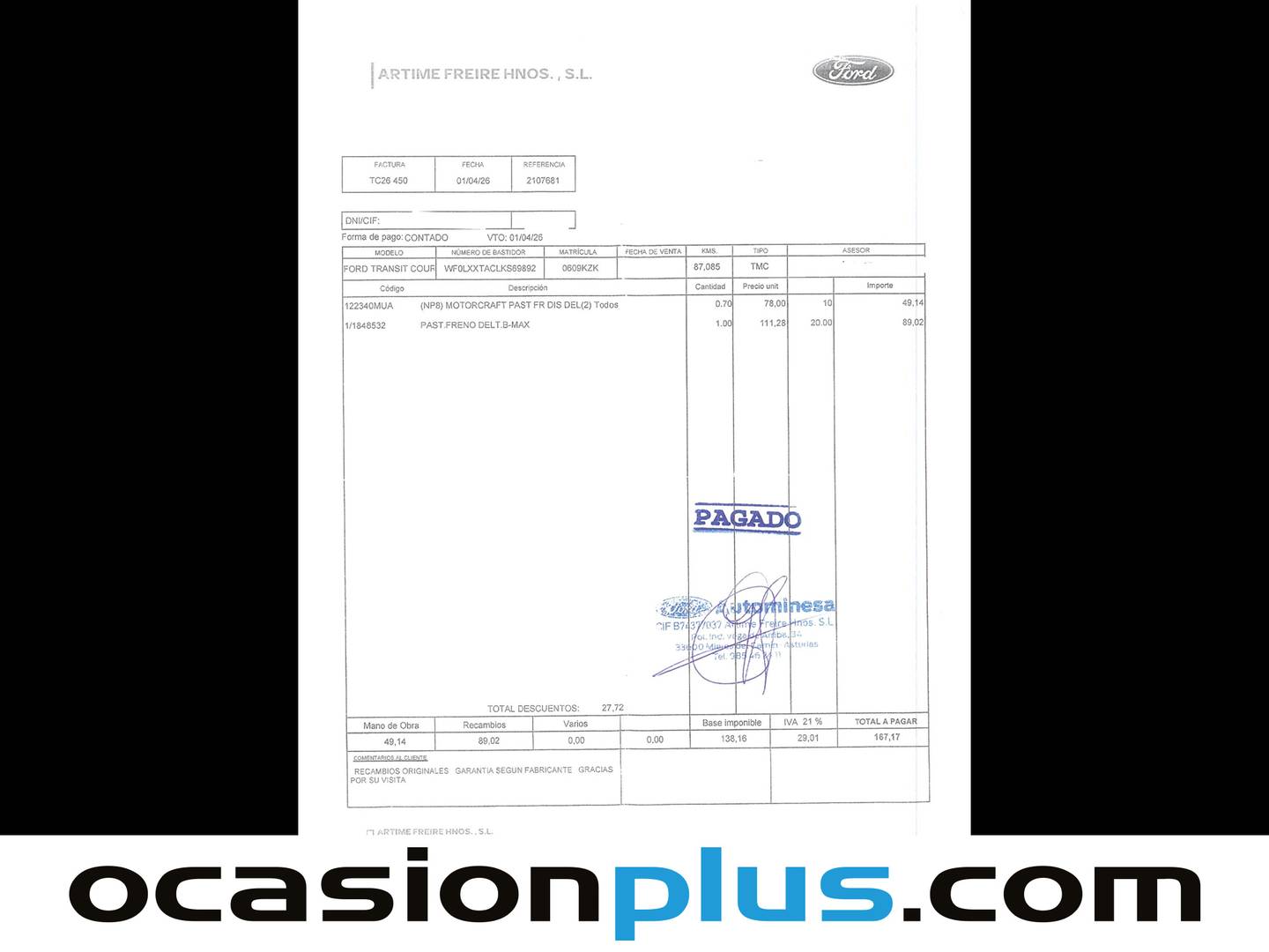 Foto del mantenimiento del Ford Tourneo Courier Ford Tourneo Courier 1.0 EcoBoost Sport (100 CV)
