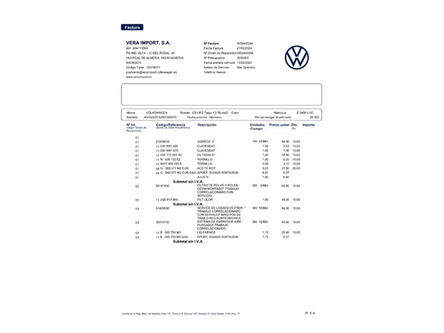 Foto del mantenimiento del Volkswagen Taigo Volkswagen Taigo Life 1.0 TSI (110 CV) DSG