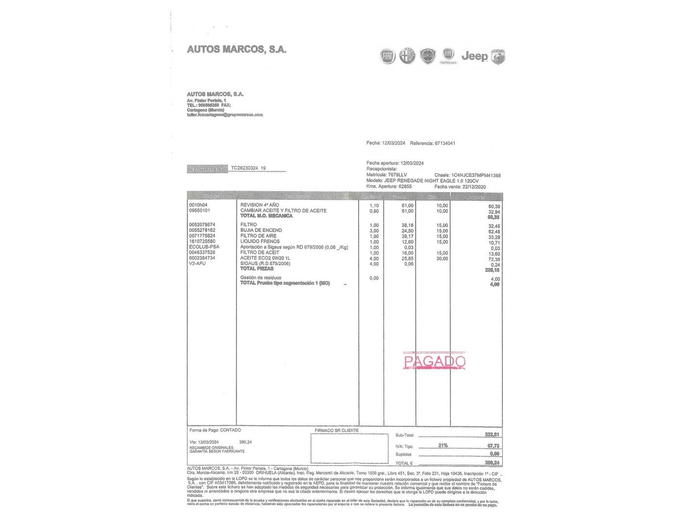 Foto del mantenimiento del Jeep Renegade Jeep Renegade 1.0G Night Eagle II 4x2 (120 CV)
