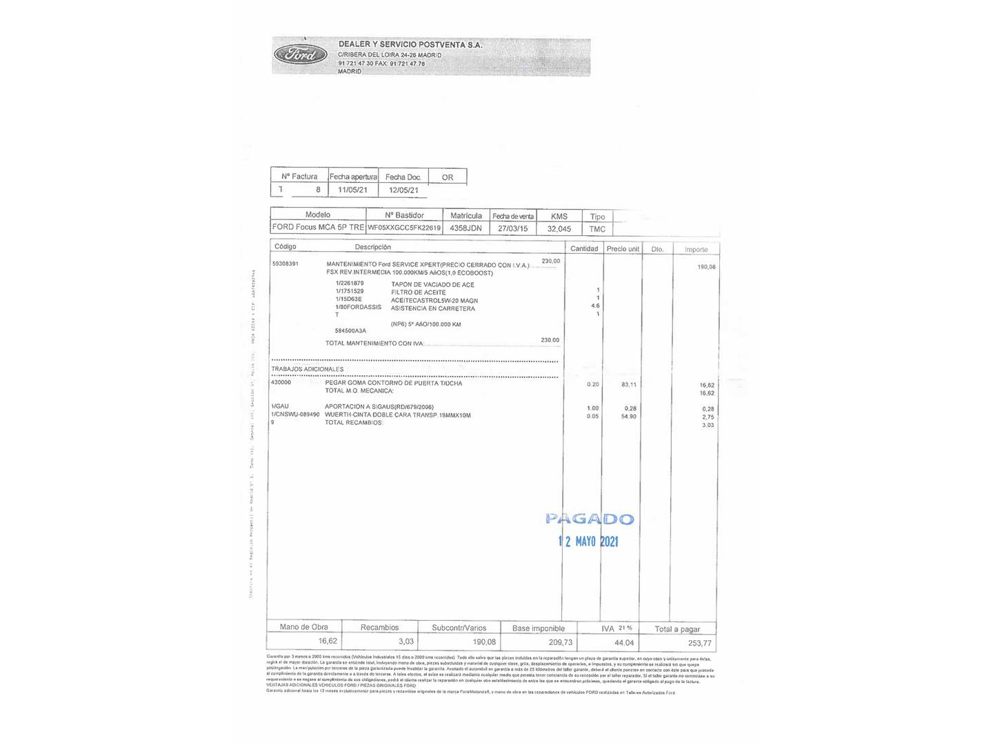 Foto del mantenimiento del Ford Focus Ford Focus 1.0 Ecoboost S&S Trend+ (125 CV)