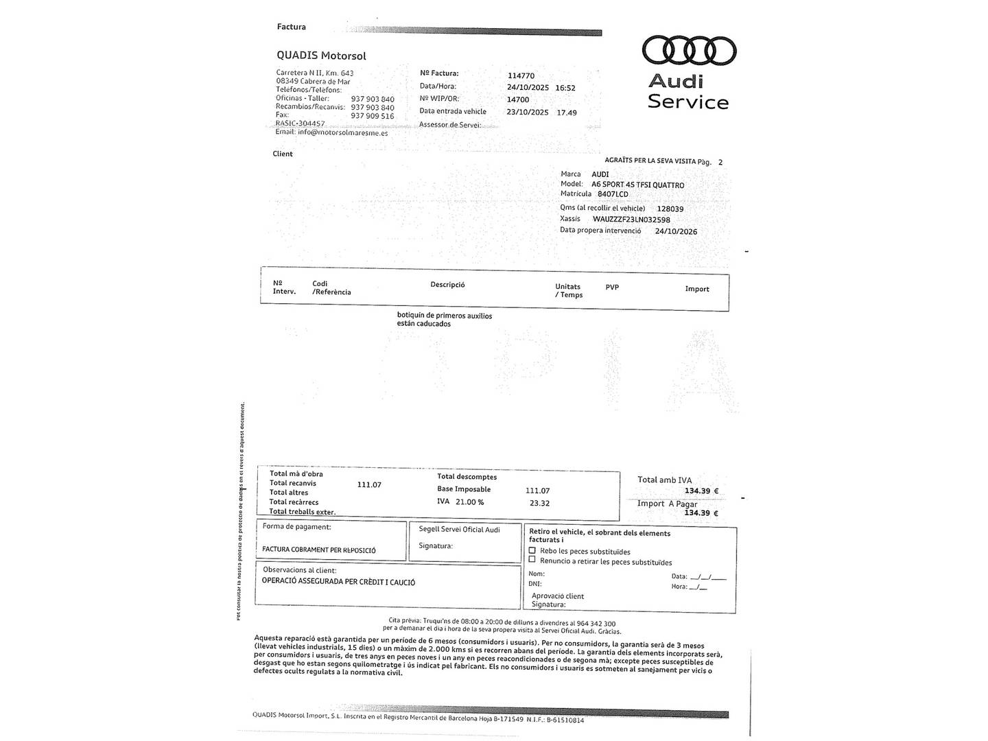 Foto del mantenimiento del Audi A6 Audi A6 Sport 45 TFSI ultra quattro (245 CV) S tronic Pack S-Line