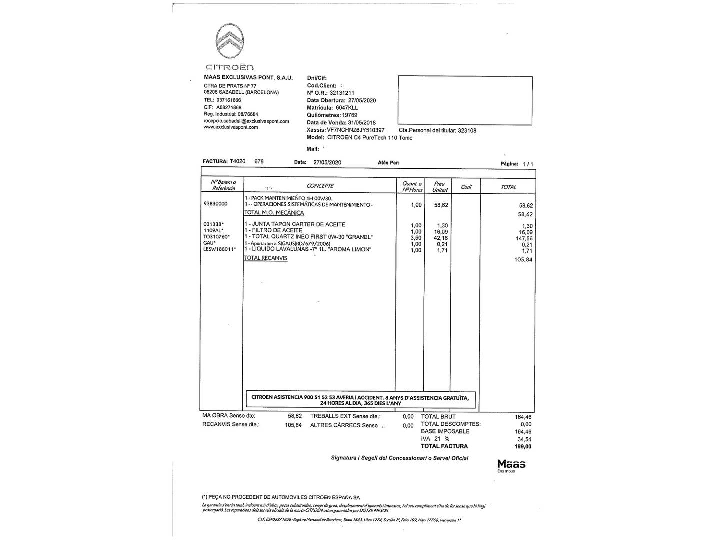 Foto del mantenimiento del Citroën C4 Citroën C4 PureTech 110 Tonic (110 CV)