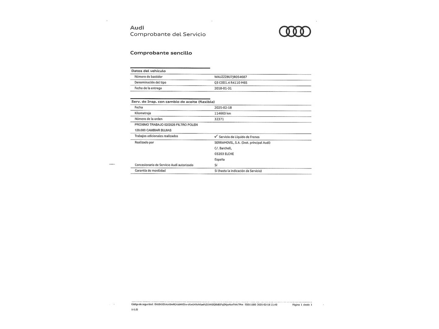 Foto del mantenimiento del Audi Q3 Audi Q3 design edition 1.4 TFSI ultra CoD (150 CV)