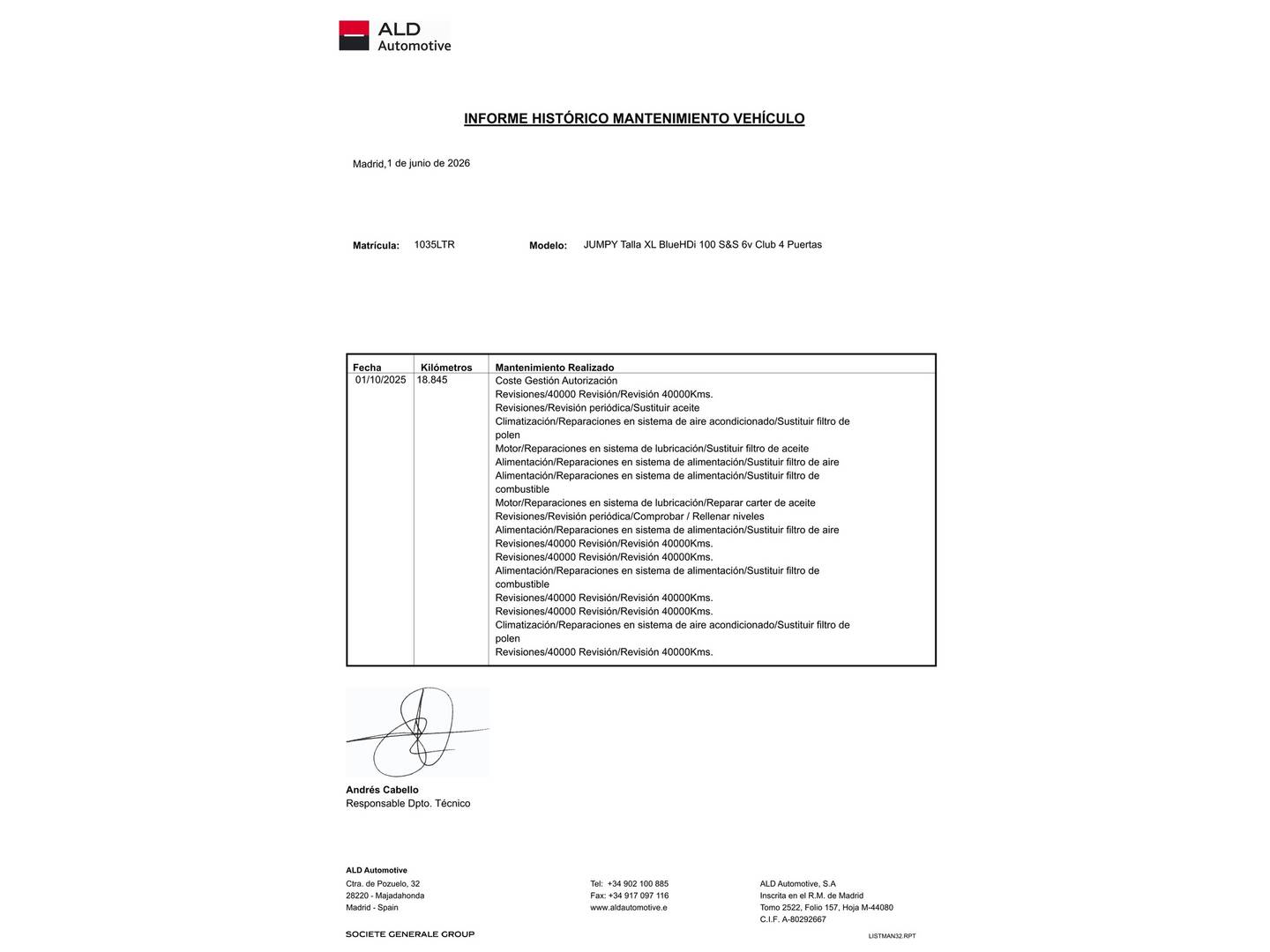 Foto del mantenimiento del Citroën Jumpy Citroën Jumpy BlueHDi 100 Talla XL (102 CV)