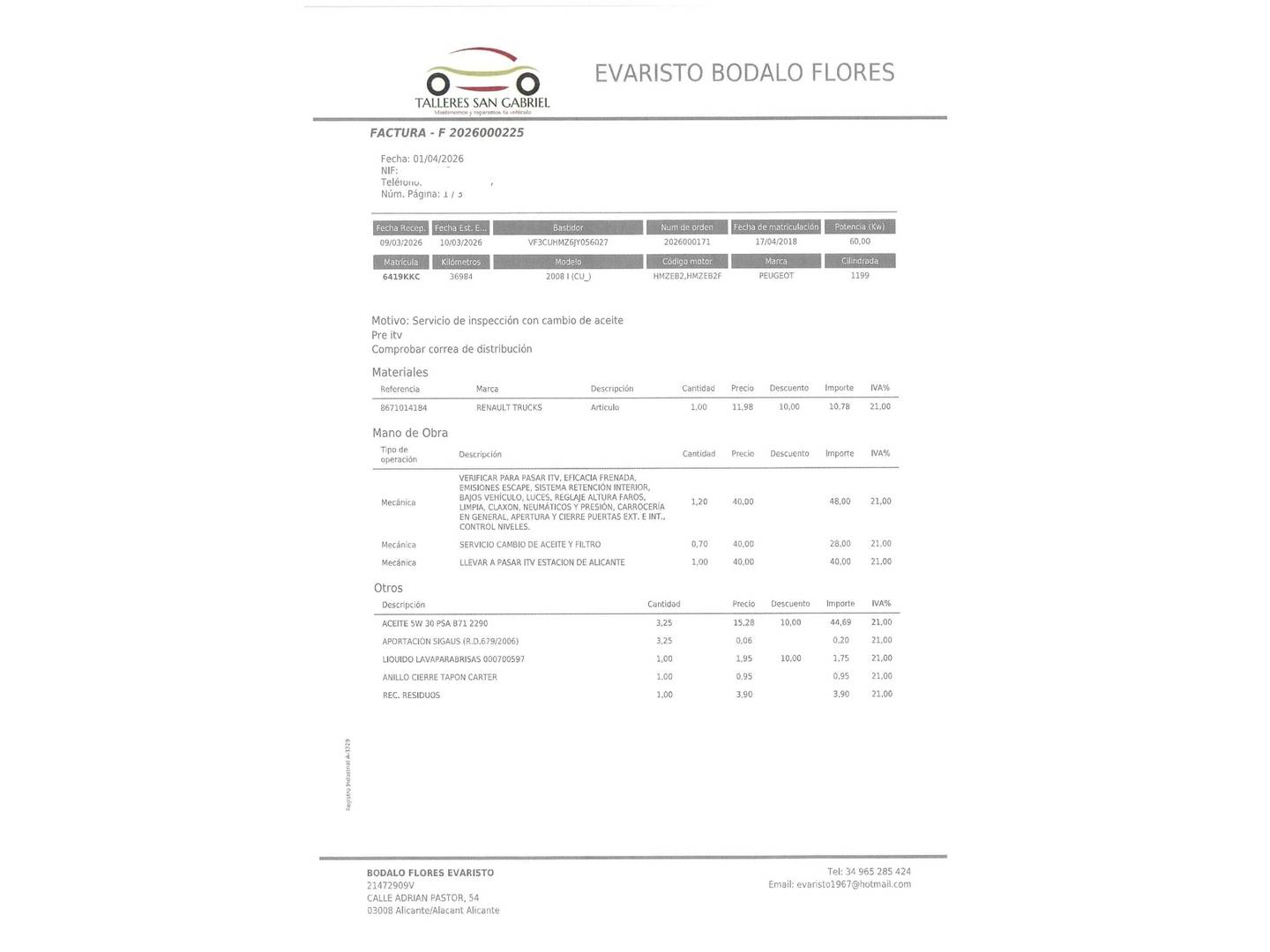 Foto del mantenimiento del Peugeot 2008 Peugeot 2008 PureTech 82 Style (82 CV)