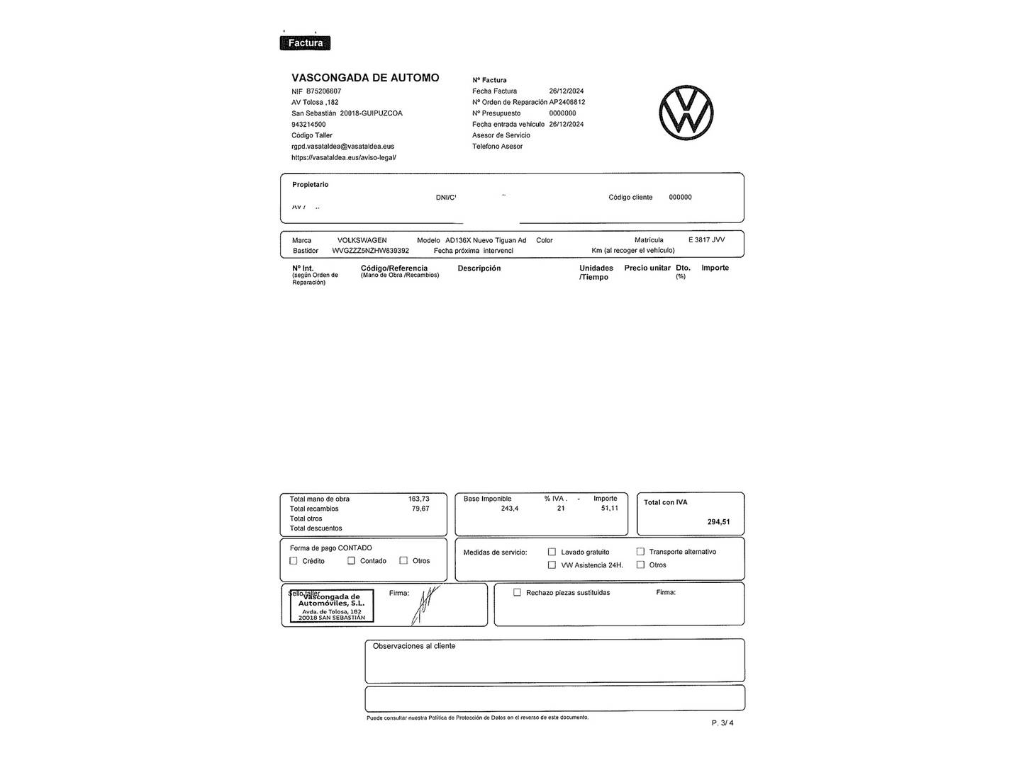 Foto del mantenimiento del Volkswagen Tiguan Volkswagen Tiguan Advance 2.0 TDI BMT (150 CV) Pack R-Line