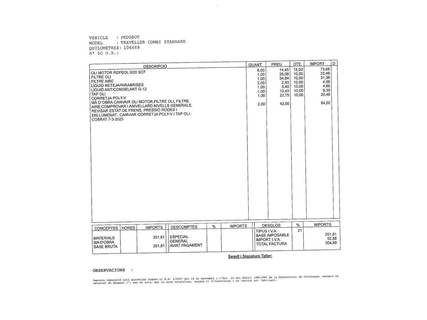Foto del mantenimiento del Peugeot Traveller Peugeot Traveller BlueHDi 150 Active Standard (150 CV)