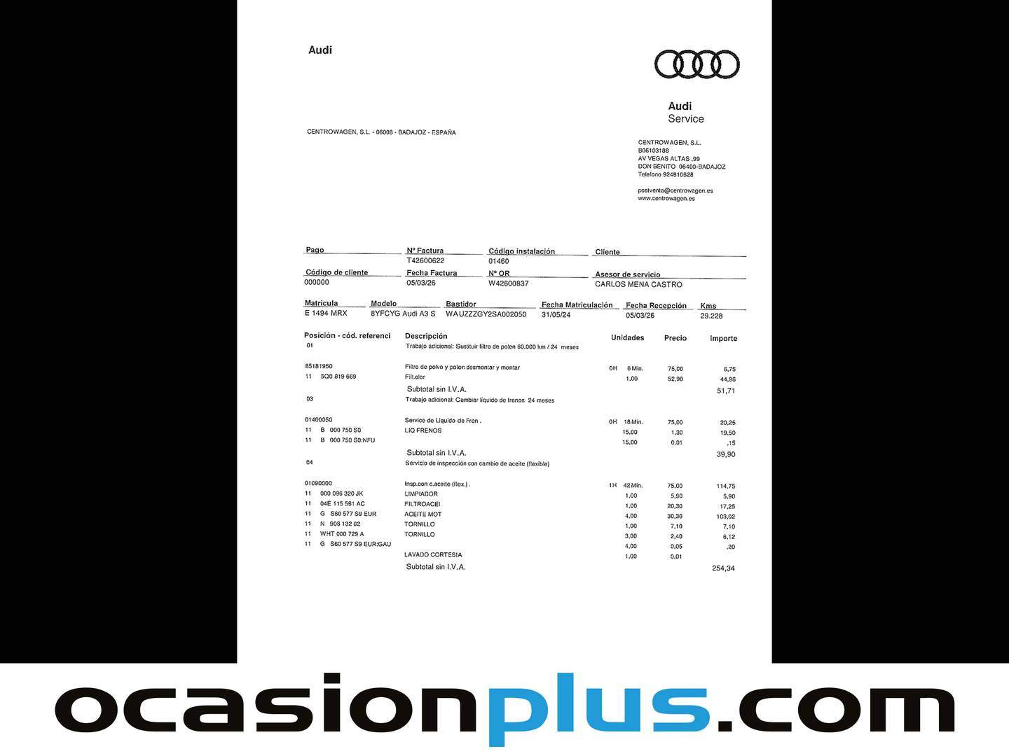 Foto del mantenimiento del Audi A3 Audi A3 Sportback Genuine edition 35 TFSI  (150 CV) S tronic Pack S-Line