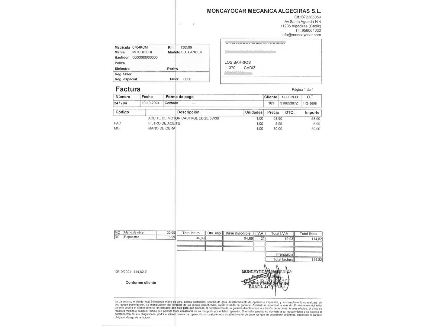 Foto del mantenimiento del Mitsubishi Outlander Mitsubishi Outlander 200 MPI Motion 2WD CVT (150 CV)
