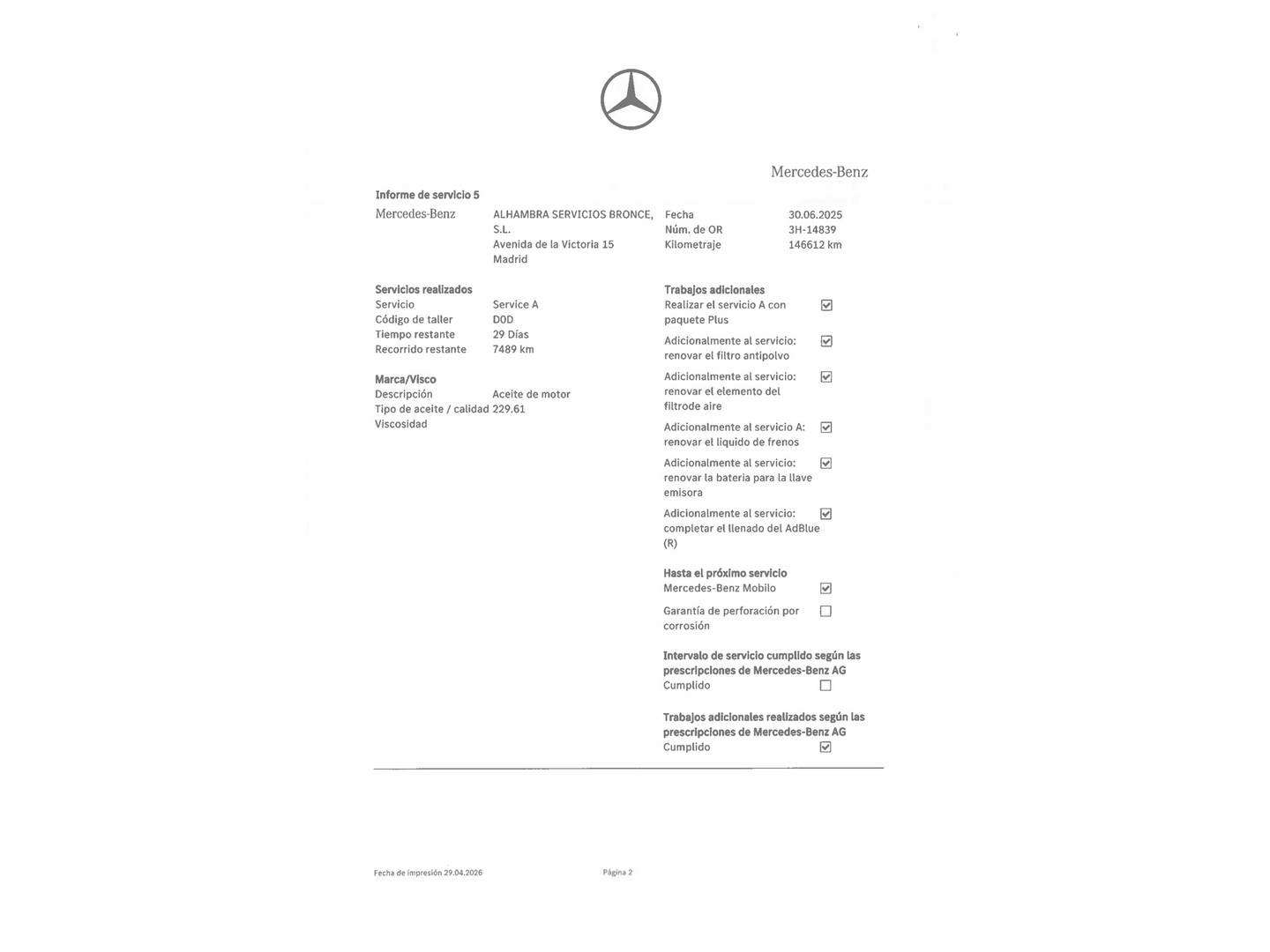 Foto del mantenimiento del Mercedes CLS Mercedes Clase CLS CLS 350 d 4Matic (286 CV) Pack AMG