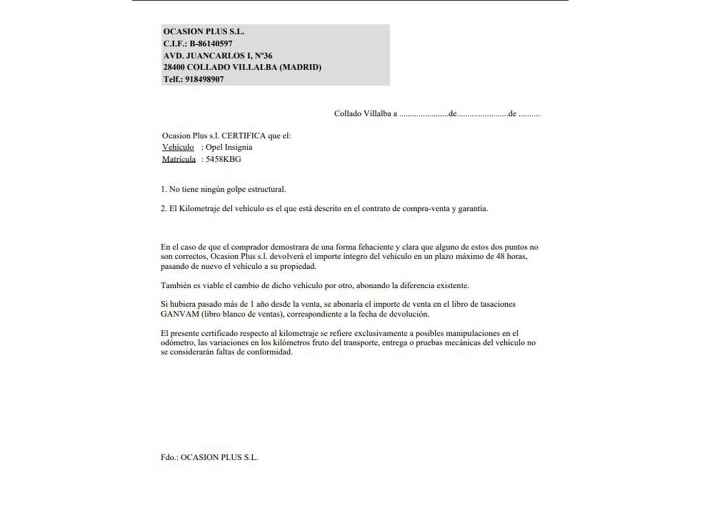 Foto del certificado del Opel Insignia Opel Insignia GS 1.6 CDTi Turbo D Excellence (136 CV)