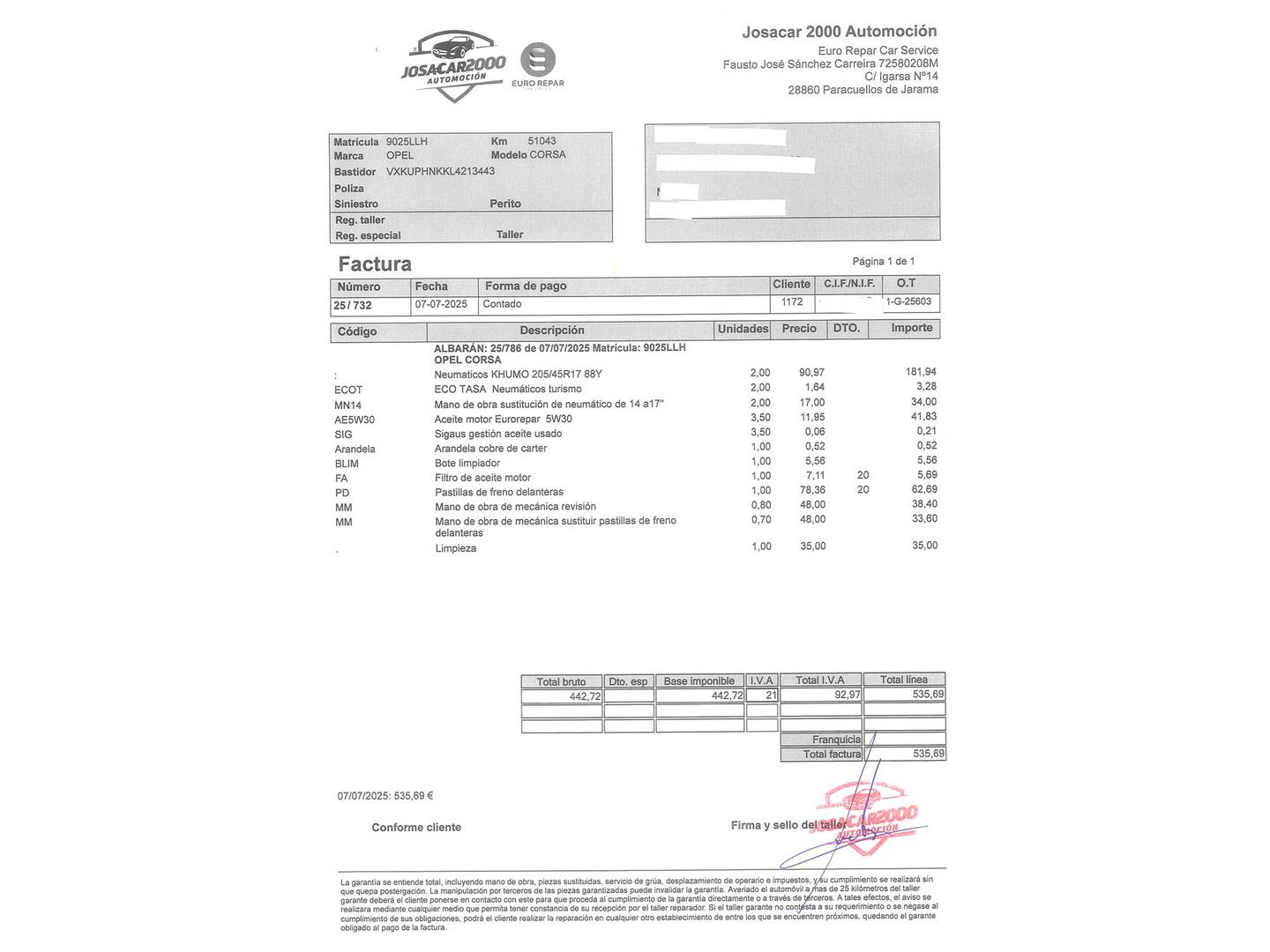 Foto del mantenimiento del Opel Corsa Opel Corsa 1.2 Turbo XHL GS-Line (100 CV)
