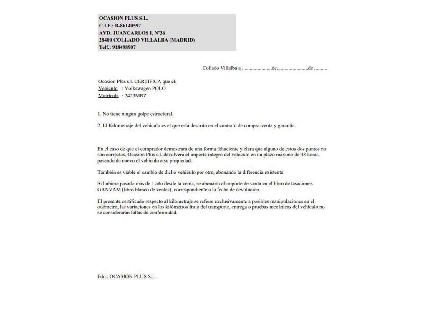 Foto del certificado del Volkswagen Polo Volkswagen Polo Life 1.0 TSI (95 CV)
