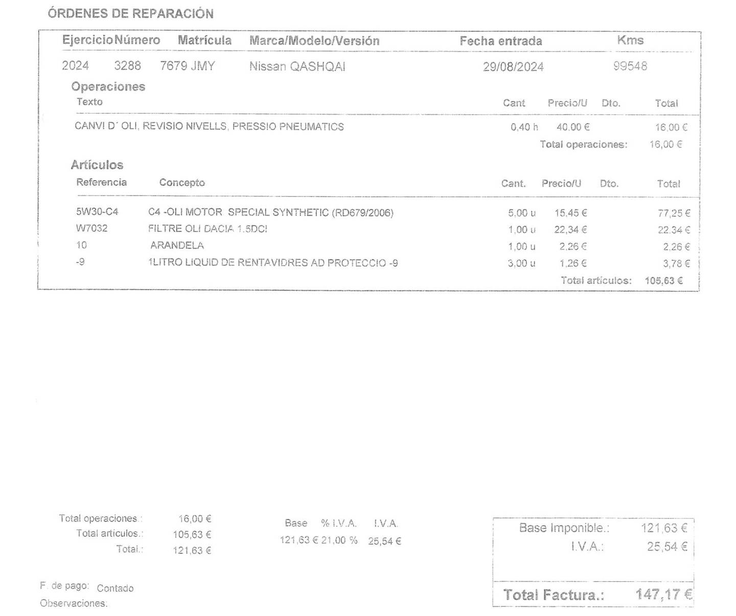 Foto del mantenimiento del Nissan QASHQAI Nissan Qashqai 1.5 dCi N-Connecta 4x2 (110 CV)