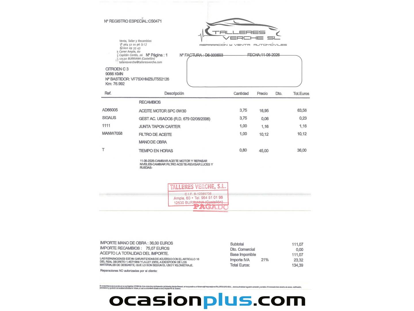 Foto del mantenimiento del Citroën C3 Citroën C3 PureTech 82 Shine (82 CV)
