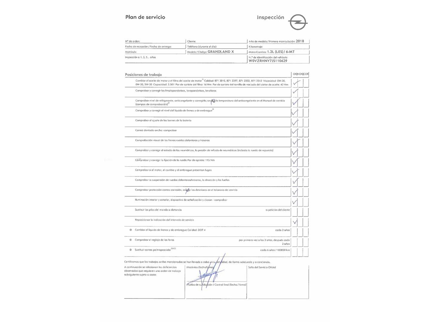 Foto del mantenimiento del Opel Grandland X Opel Grandland X 1.2 Turbo Ultimate  (130 CV)