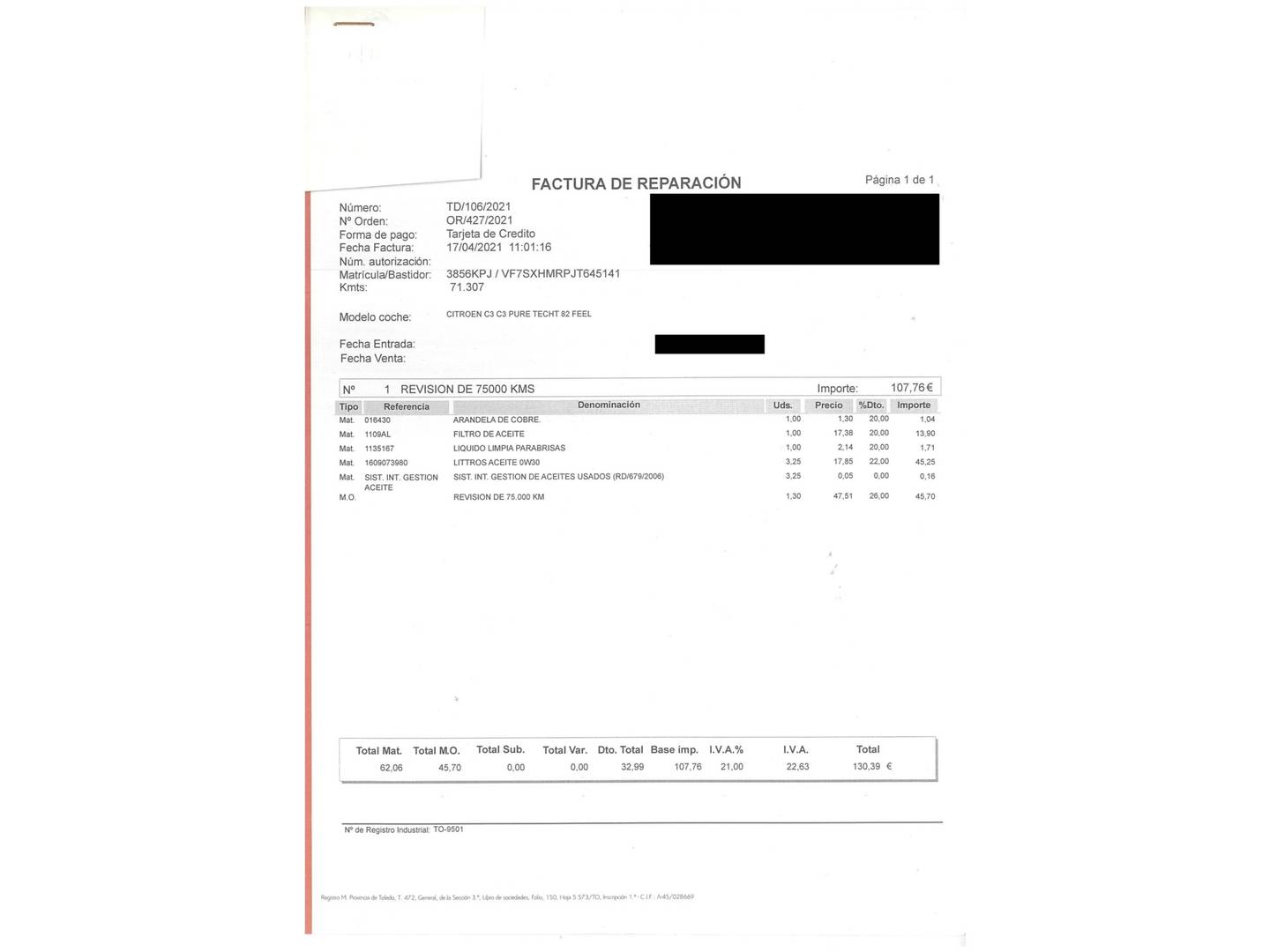 Foto del mantenimiento del Citroën C3 Citroën C3 PureTech 82 Feel (83 CV)