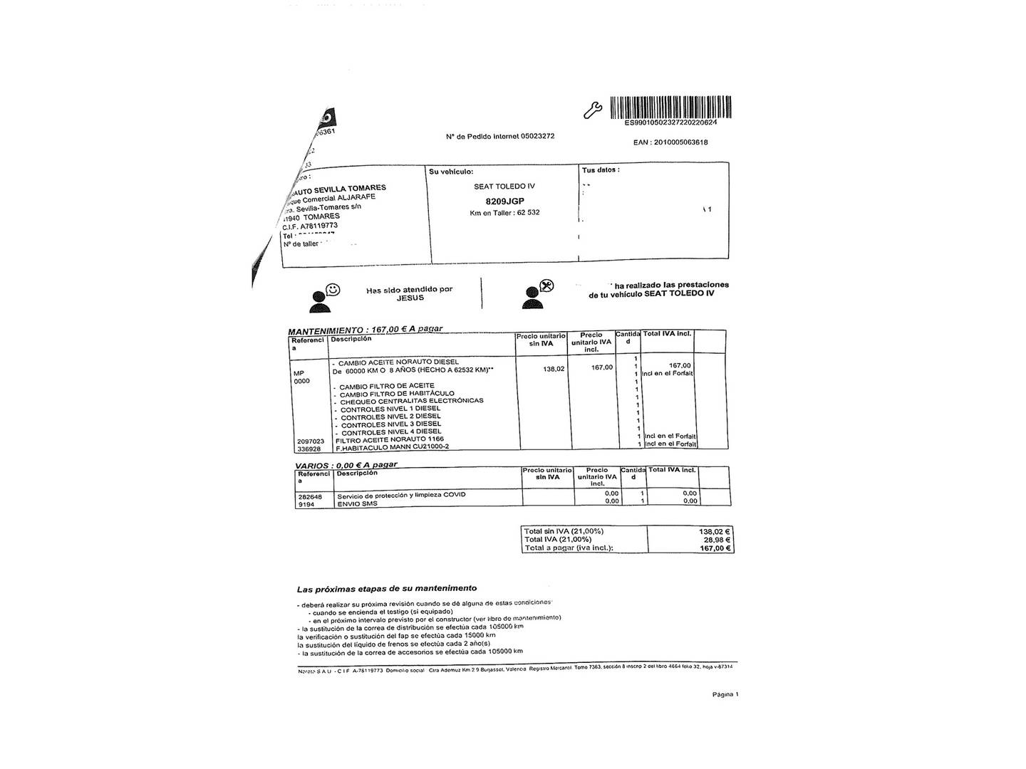 Foto del mantenimiento del Seat Toledo Seat Toledo 1.6 TDI CR S&S Style (115 CV)