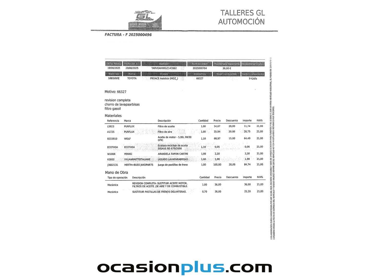 Foto del mantenimiento del Toyota Proace Verso Toyota Proace Verso 2.0D SHUTTLE+PACK ACTIVE L1 (150 CV) 9 Plazas