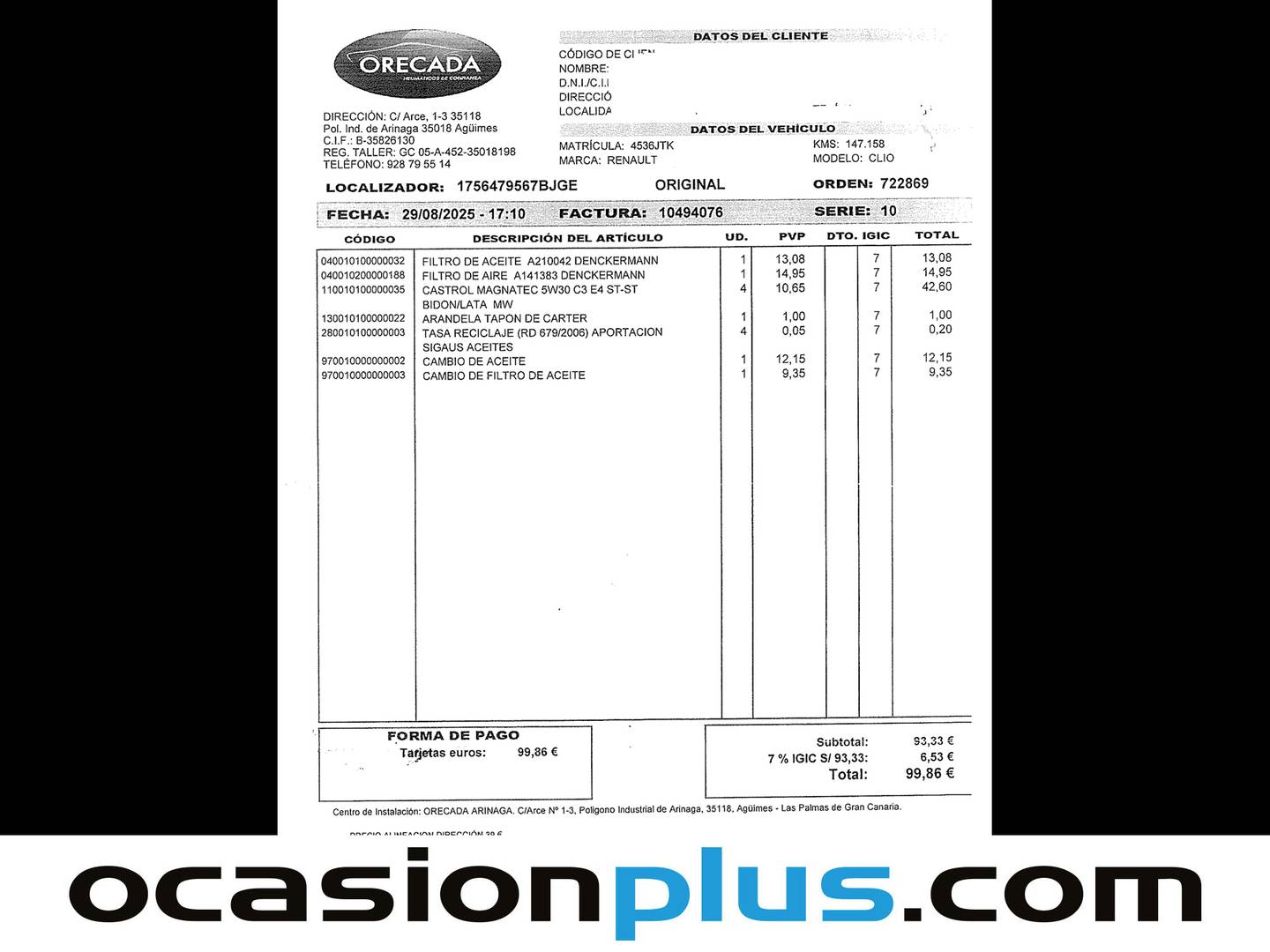 Foto del mantenimiento del Renault Clio Renault Clio 1.2 16v Authentique (75 CV)