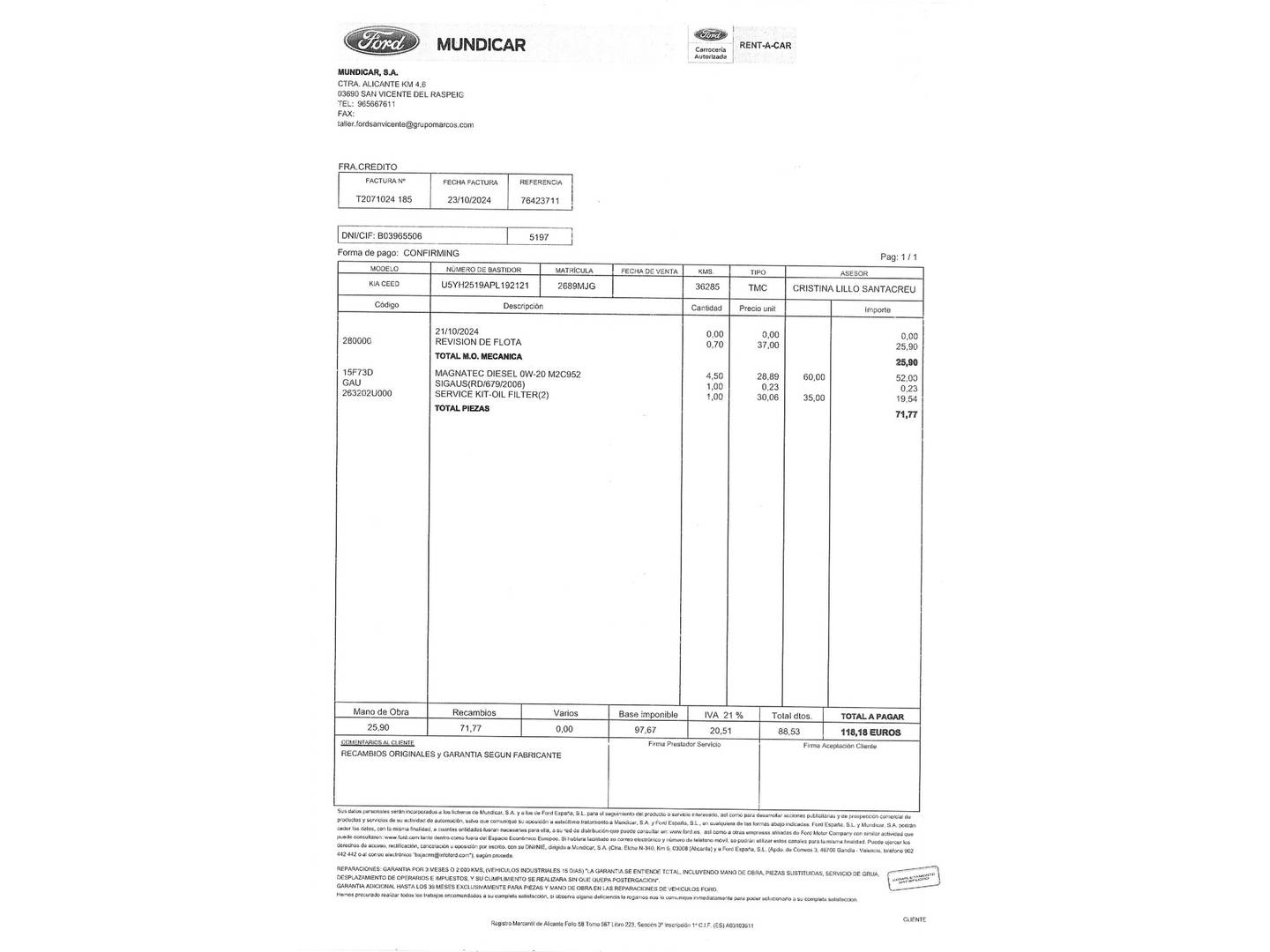 Foto del mantenimiento del KIA Ceed KIA Ceed 1.6 MHEV iMT Drive (136 CV)