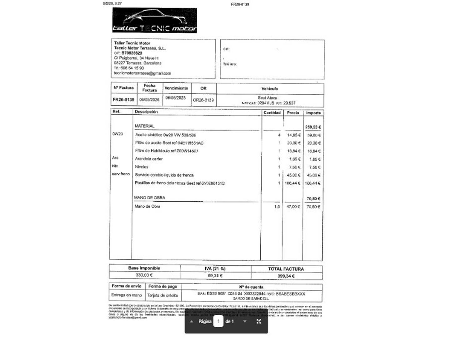 Foto del mantenimiento del Seat Ateca Seat Ateca 1.5 TSI S&S Style XL (150 CV)