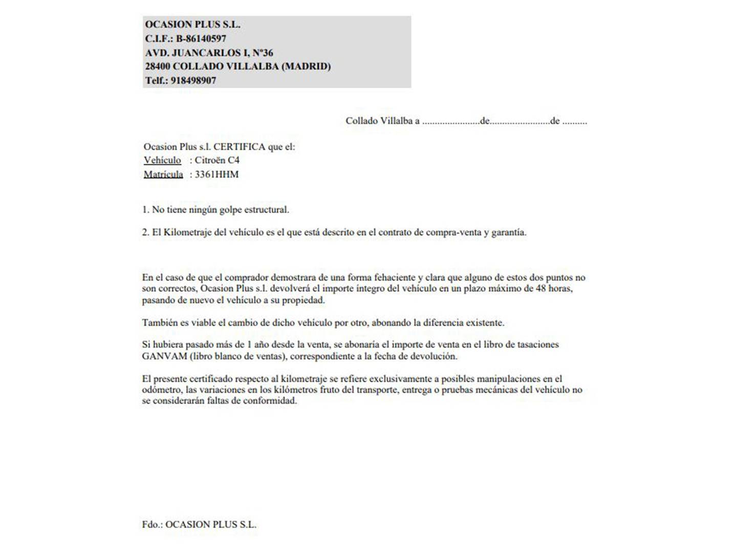 Foto del certificado del Citroën C4 Citroën C4 1.6 e-HDI Collection CMP (112 CV)
