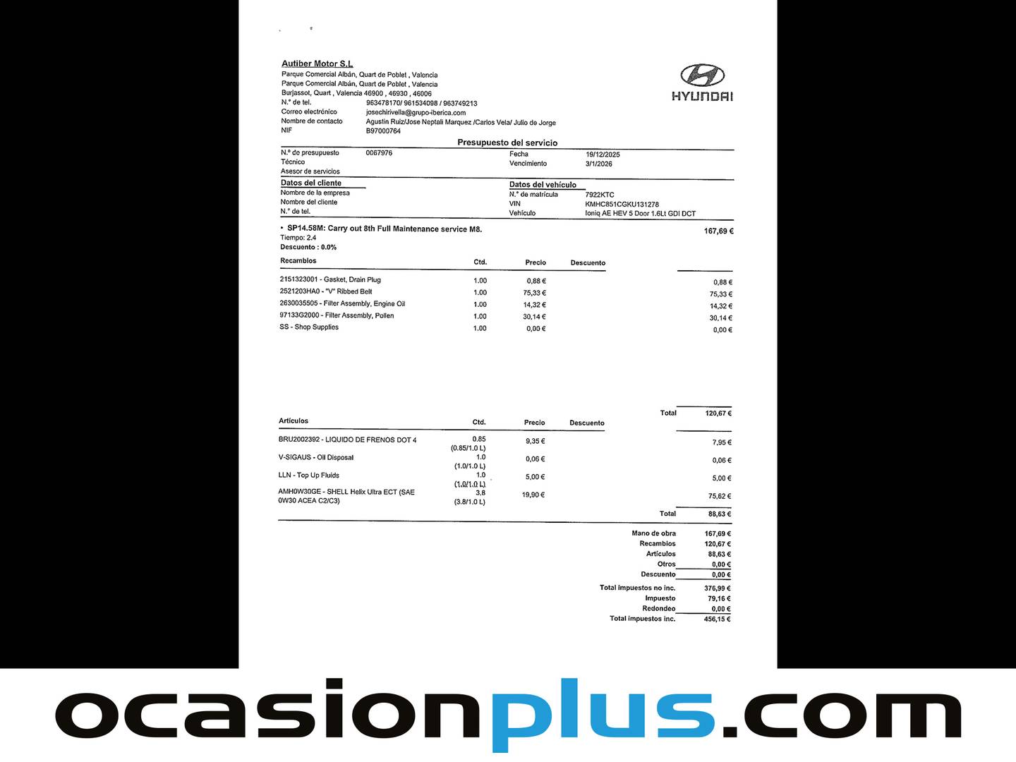 Foto del mantenimiento del Hyundai IONIQ Hyundai Ioniq 1.6 GDI HEV Style DCT (141 CV)