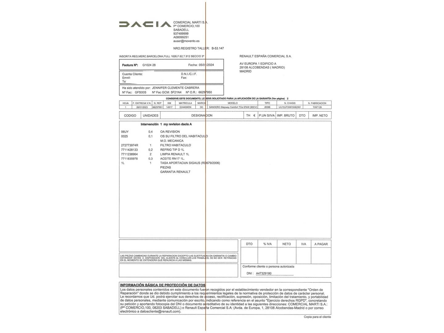Foto del mantenimiento del Dacia Sandero Dacia Sandero Stepway Comfort TCe (91 CV)