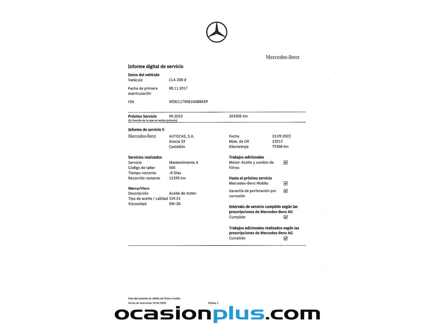 Foto del mantenimiento del Mercedes CLA Mercedes CLA Shooting Brake 200 d (136 CV)