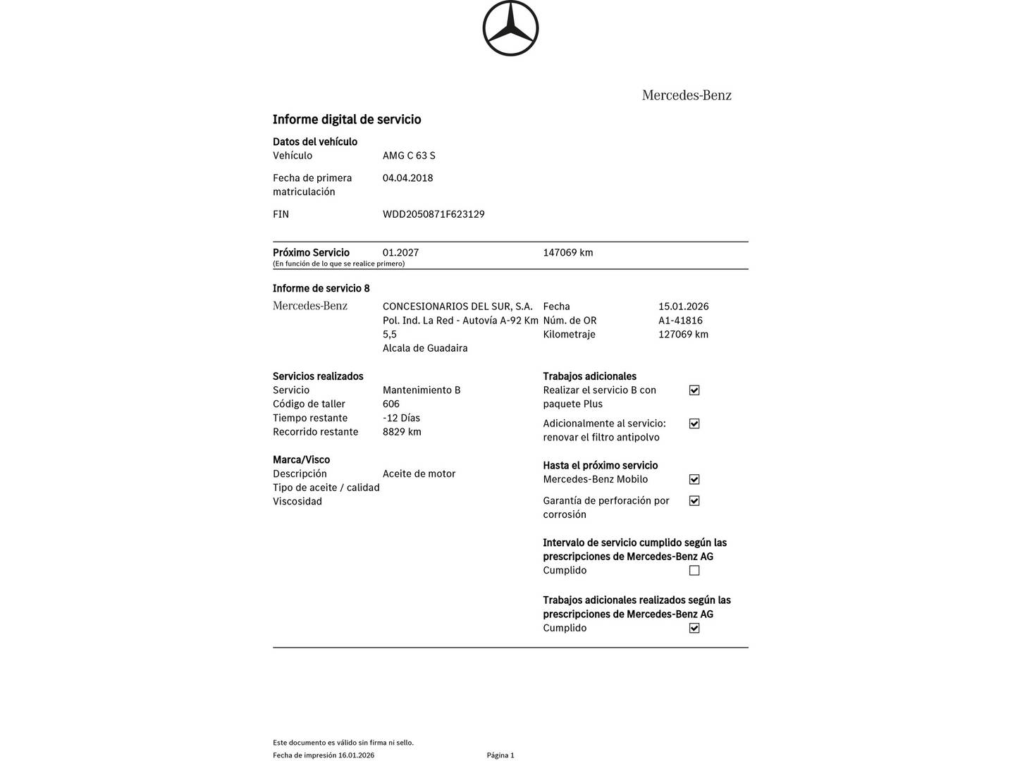 Foto del mantenimiento del Mercedes Clase C Mercedes Clase C C 63 S Mercedes-AMG (510 CV)