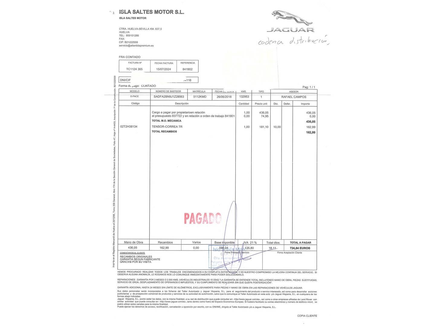 Foto del mantenimiento del Jaguar E-Pace Jaguar E-PACE 2.0D 4WD Auto (150 CV)
