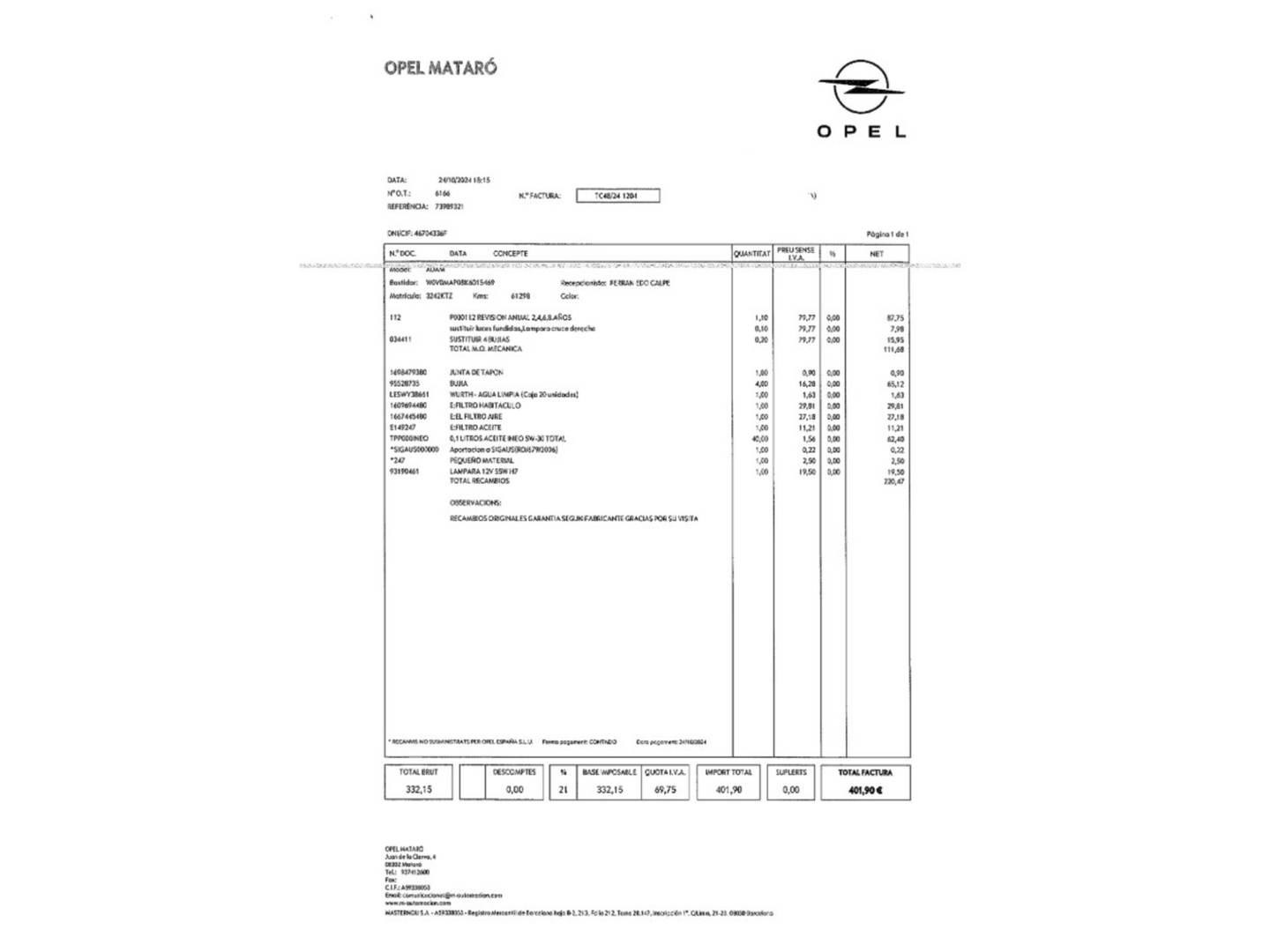 Foto del mantenimiento del Opel Adam Opel Adam 1.4 XEL Glam (87 CV)